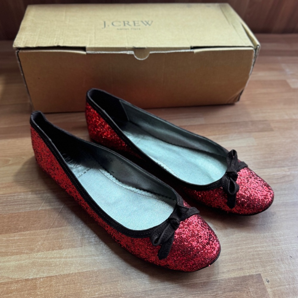 J.Crew ballet flats glitter flame red sparkle flat shoes wizard of oz size 8.5 - Picture 1 of 12